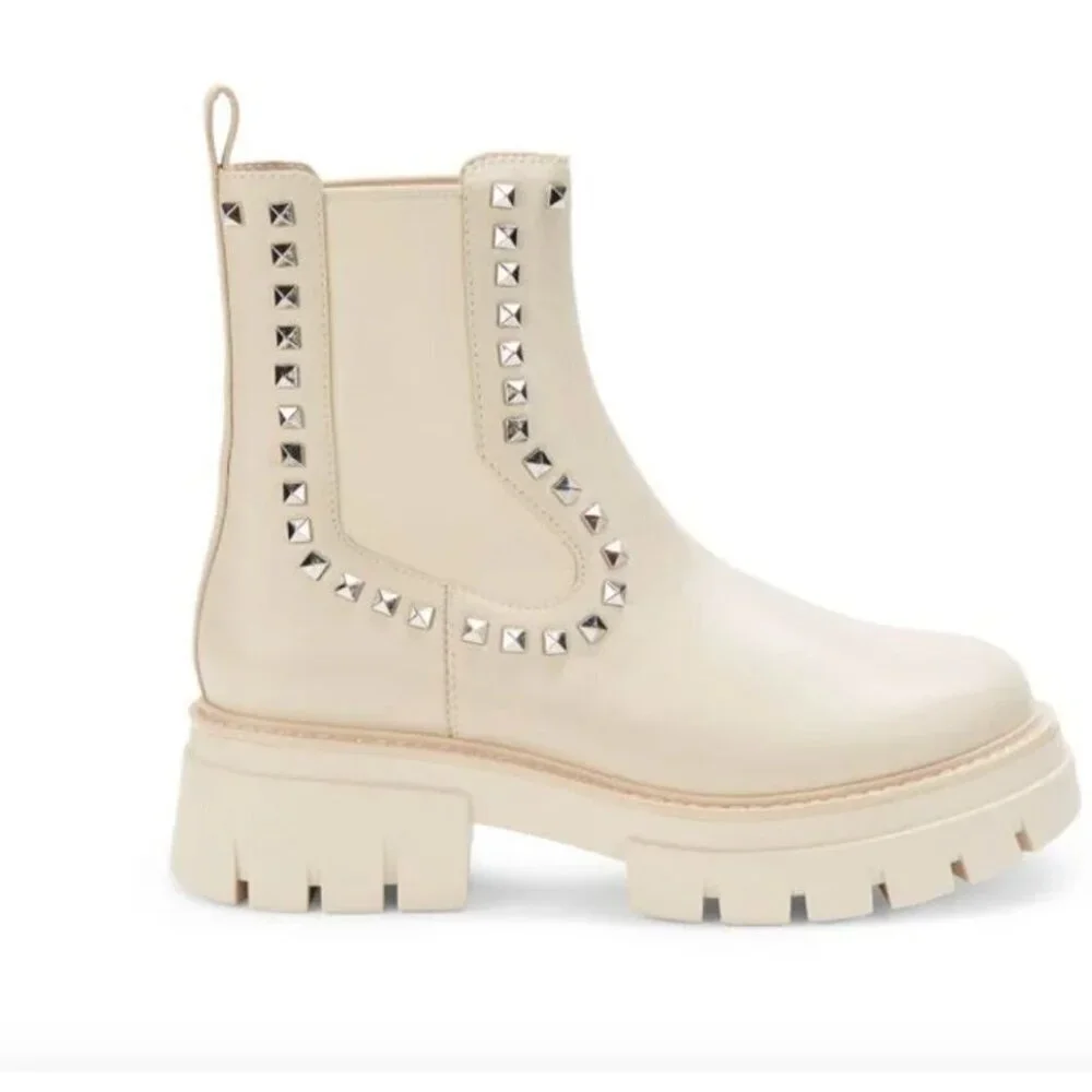 Ash Lenny Studded Leather Chelsea Boots Ivory Size 38